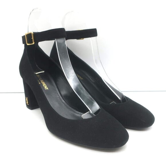 Saint Laurent Loulou Ankle Strap Pumps Black Suede Size 37.5 - Picture 1 of 14